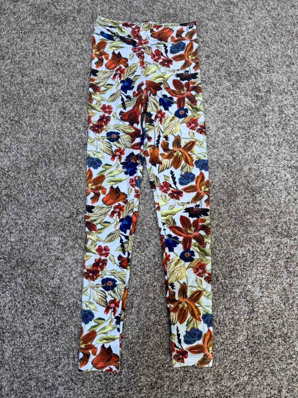 Floral Print Kids Leggings - White with Multicolor Flowers